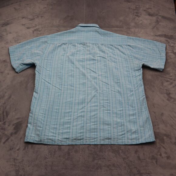 Moda Campia Shirt Mens M Blue check Short Sleeve Buttons Pocket Hawaiian - Picture 9 of 16